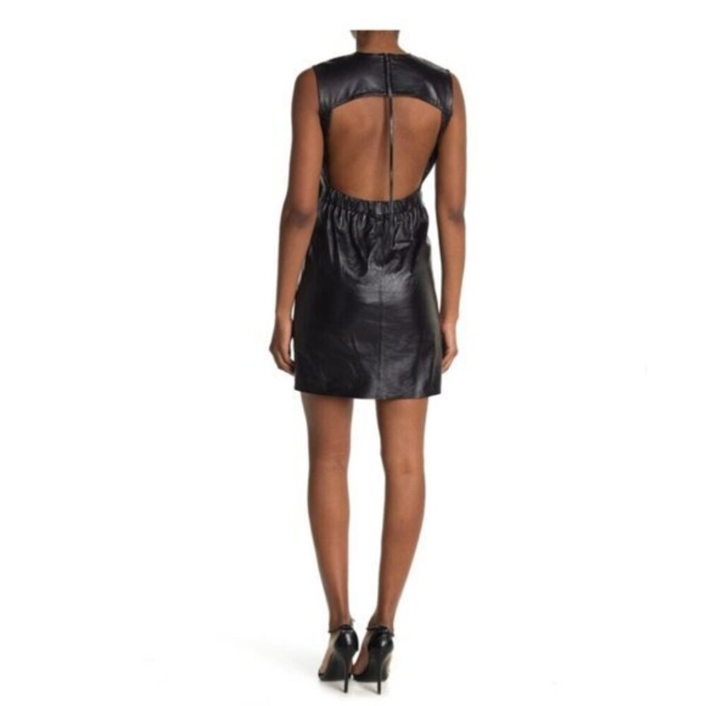 Helmut Lang Open Back black lamb Leather Dress Size 8